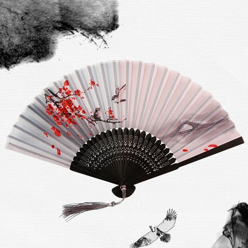 빈티지 실크 접는 손 팬 대나무 중국어 패브릭 팬 패턴 아트 공예 일본어 장식 홈 신부 접는 손 팬, 하나, Fabric Fan 04