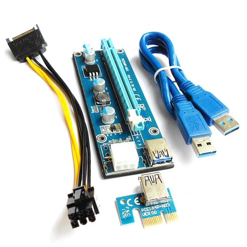 Retemporel VER006C 60CM PCI-E 라이저 카드 006C PCI Express PCIE 1X ~ 16X 어댑터 USB 3.0 케이블 SATA-광업 광부용 6Pin 전원, 1개