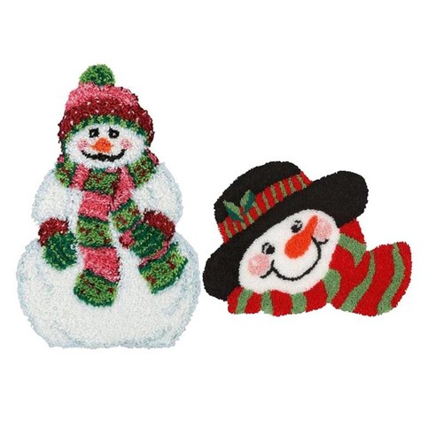 2PCS 크리스마스 래치 후크 러그 카펫 십자수 키트 자수 DIY 눈사람, 여러 가지 빛깔의, 52x34cm 52x38cm, 캔버스