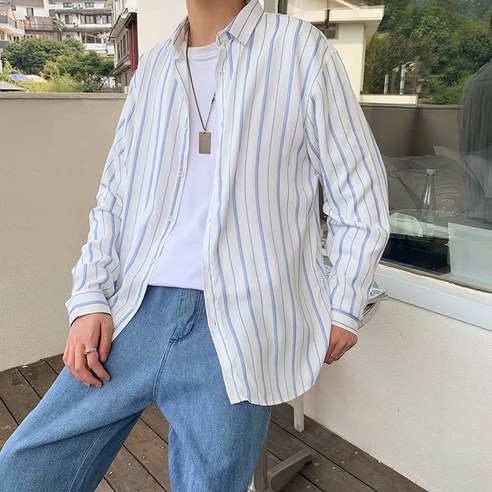 KORELAN 홍콩 셔츠 남성 트렌드 루즈 문예 캐주얼 셔츠 외투