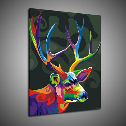 (프레임 없음) 멀티 컬러 사슴 머리 동물 유화 벽 예술 HD 인쇄 현대 캔버스 회화 크리스마스 장식
