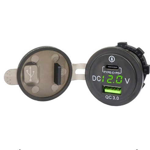 2 슬롯 USB 플러그 QC3.0 유형 C PD 퀵 충전 충전기 어댑터 방수 LED 전압계 자동차 오토바이, 녹색