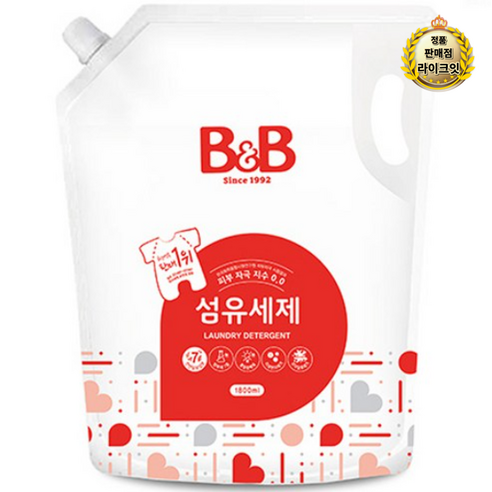 비앤비 섬유세제 리필, 1.8L, 9개 비앤비섬유세제리필형1800ml