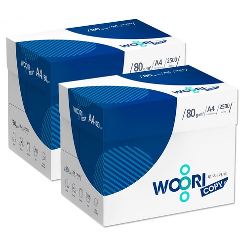 한국제지 우리카피 A4 복사용지 A4용지 80g 2500매 1박스, A4 5000매