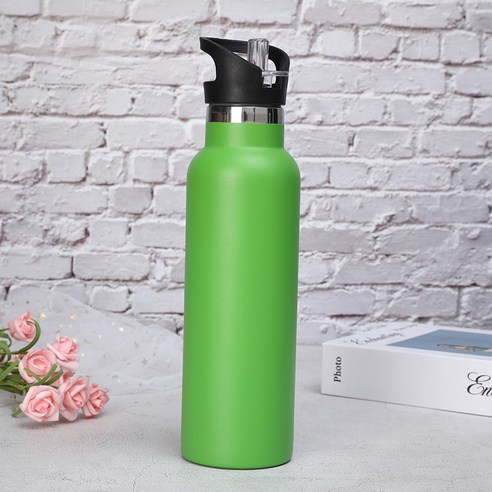 스테인레스 스틸 야외 스포츠 밀짚 컵 미국 대형 입 플라스크 보온병 컵 대용량, 녹색, 21oz