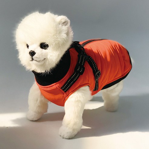 강아지 컴포트 하네스 겨울 패딩 조끼, 오렌지