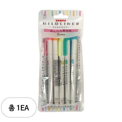 마일드라이너 형광펜 5색 세트, 혼합색상, 1세트