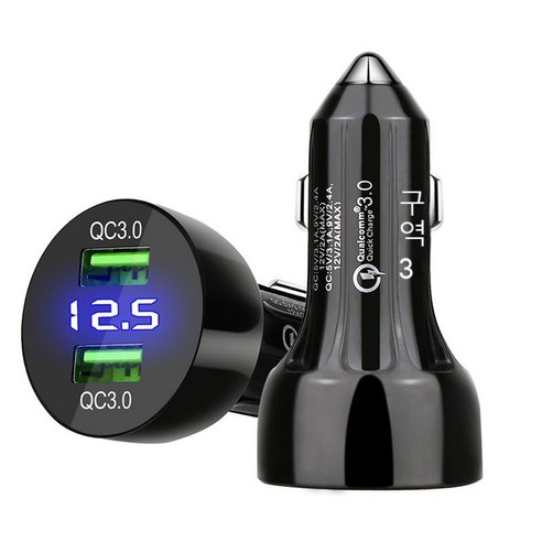 새로운 자동차 충전기 자동차 전화 충전기 듀얼 USBQC3.0 스마트 고속 충전 디지털 디스플레이 자동차 충전기 담배 라이터, 듀얼 QC3.0, 검은 색