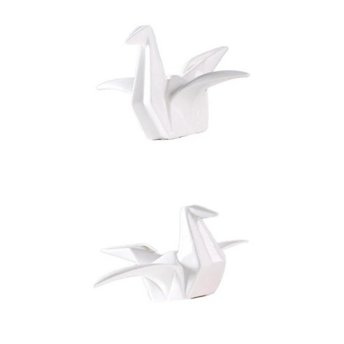2pcs 도자기 종이 접기 크레인 동상 조각 홈 데스크 장식 장식 선물, 세라믹 및 에나멜, 하얀색