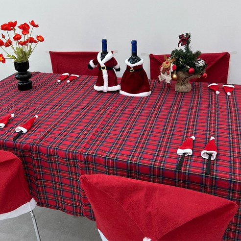 쿠이시 크리스마스 체크 테이블보 식탁보 커버, 레드 체크, 140 X 180 (4인~6인)