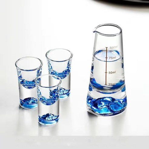 중국 술잔 빼갈잔 고블렛 소주잔 유리 백주잔 바이주, 유리주병1p+소주잔3p, 1개
