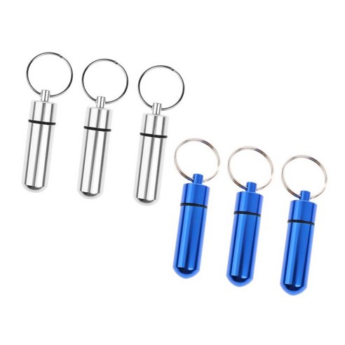 6pcs 밀폐 알약 케이스 상자 주최자 홀더 키 체인, 설명, 실버, 설명