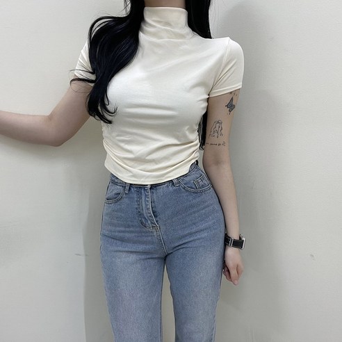 VANANA2 여성 데일리 심플 무지 캐주얼 옆 스트링 반폴라 반팔티셔츠 3color