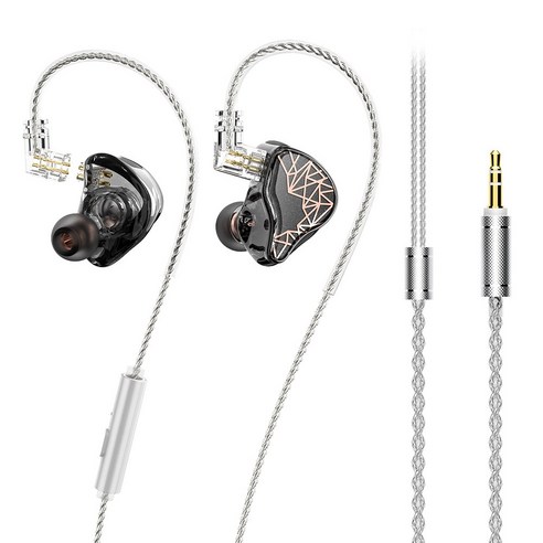 Lafitear LV 플래이너 & 다이나믹 드라이 유선 이어폰 3.5mm, 블랙