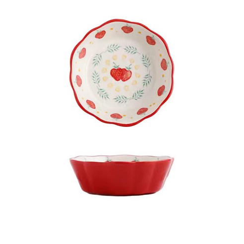 북유럽 도자기 그릇 귀엽 디저트 그릇 과일 그릇 면기 세트, 레드, 15cm*5cm 350ml, 1개