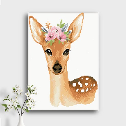 오늘의오브제 DIY 보석십자수 캔버스형 40x30cm, A3_16_행운의 꽃사슴, 1개