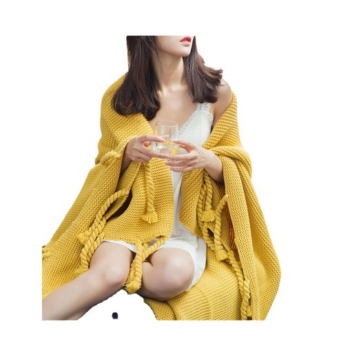 ANKRIC 입는담요 여름 에어컨 담요 술 담요 사진 소품 모델 룸 사무실 소파 tv 담요 모직 담요, 노랑