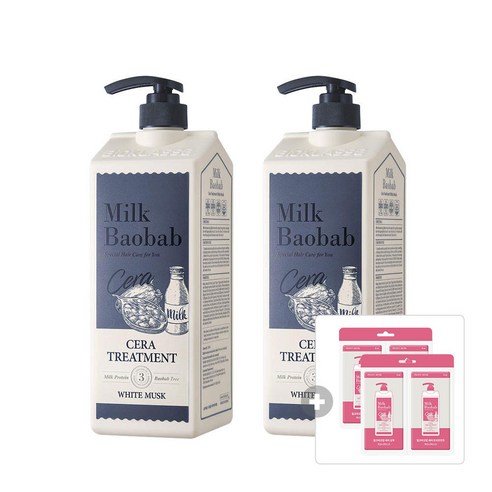 밀크바오밥 세라 트리트먼트 화이트머스크 1200ml 2개 + 증정(세라 샴푸 8ml 2개 + 트리트먼트 피오니머스크 8ml 2개), 화이트머스크_샴푸, 1개