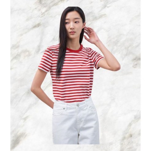 빈폴 BEANPOLE LADIES Green 스트라이프 반소매 티셔츠 - 레드 1183549