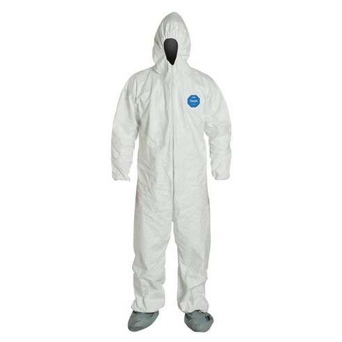 DuPont Tyvek 400 TY122S 일회용 보호 커버롤 신축성 있는 커프스 후드 및 부츠 부착 화이트 미디엄 (25개 팩 ...