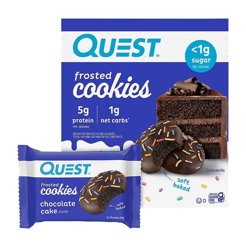 퀘스트 프로스티드 쿠키 초콜릿 케이크 8 개입, 25g, 8개