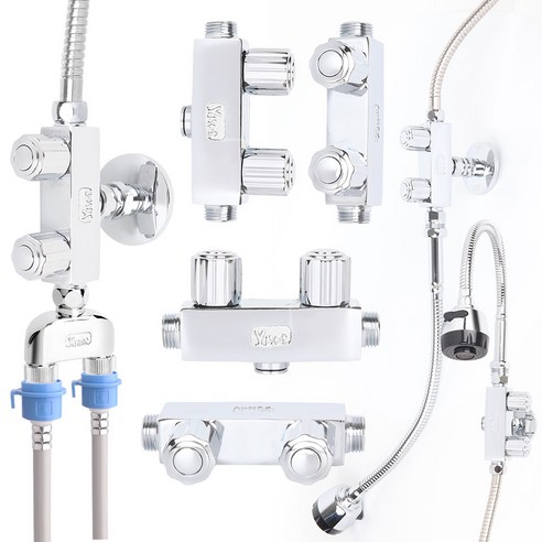 와이넷 두갈래밸브 베란다 두갈래수도꼭지 세탁기2대연결 수도분배기, 04.와이넷두갈래가로밸브행거세트, 6개
