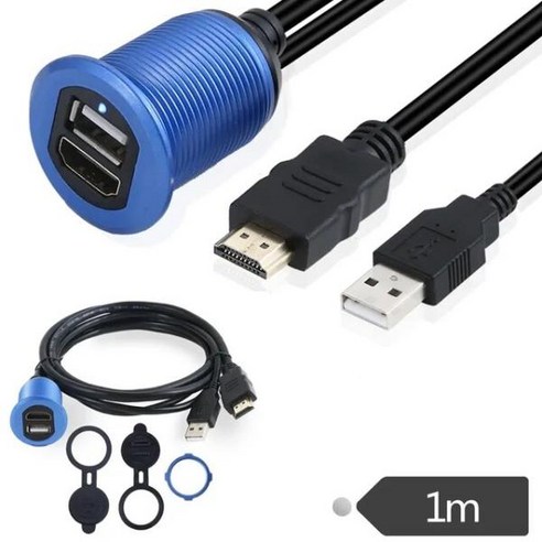 자동차 보트 대시 플러시 마운트 USB A 수-A 암 + HDMI 수-암 4k * 2k 60HZ 연장 케이블 리드 장착 패널 1m, 01 Black