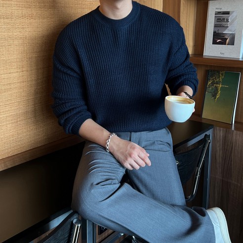데일트 남자 빅사이즈 하찌 라운드 오버핏 니트