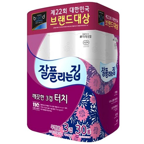 잘풀리는집 깨끗한 터치 화장지 30롤, 2팩