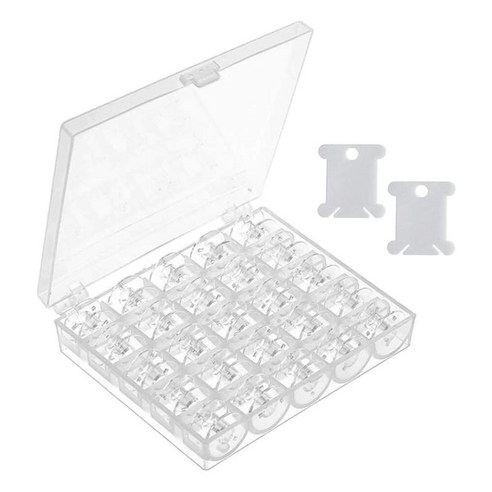 보관 케이스 모듬 색상이있는 25Pcs 플라스틱 재봉틀 보빈, 클리어