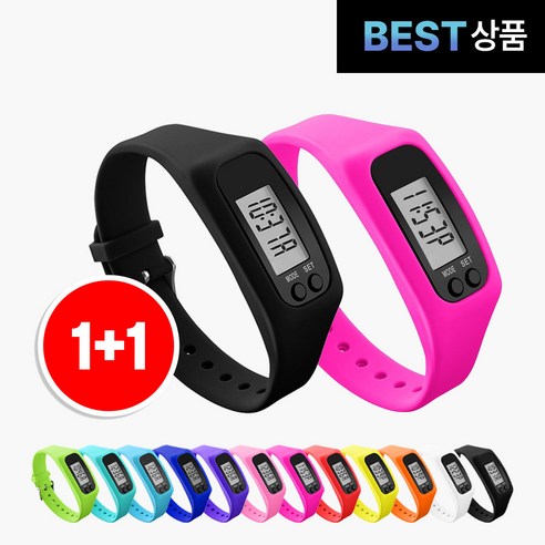 팸팸픽 건강 만보기 손목 시계, 2개, 블랙+핫핑크