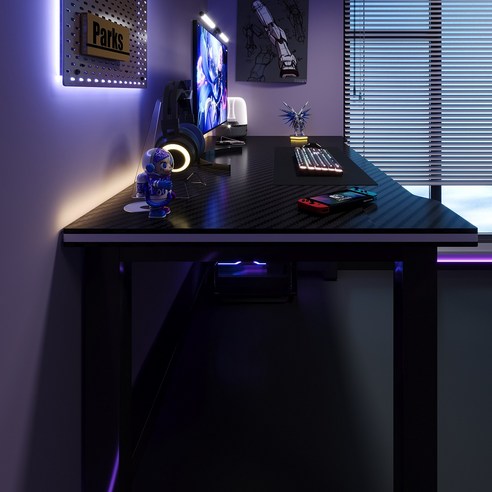 1인용 카본 텍스쳐 강철 컴퓨터 게이밍 책상 서재 공부 사무용, 블랙