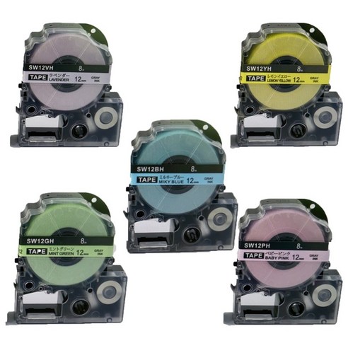 [호환] 엡손 라벨 프린터 테이프 9 12 18 mm LW-K200BL LW-K420 OK730 라벨지 핑크 그린 블루 옐로우 파스텔, 9mm, 5 Color 1 Set