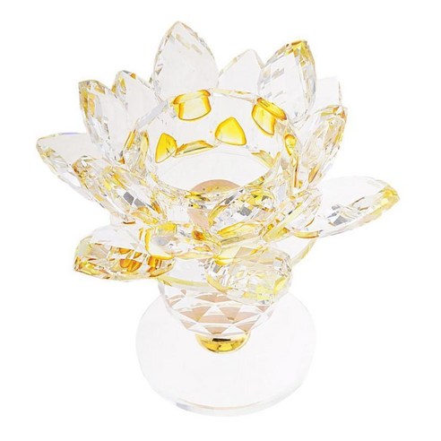 크리스탈 로터스 꽃 캔들 홀더 Tealight 홀더 촛대 공예 홈 풍수 장식, 옐로우, 아트 데코 스타일