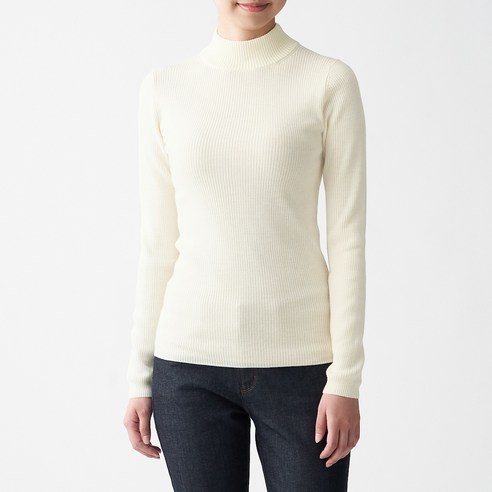 무인양품 MUJI 여성 목이 편한 리브 워셔블 하이넥 스웨터 BAG03A0A
