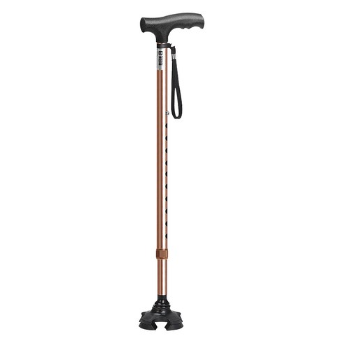 메이크마인 지팡이 노인용 등산용 미끄럼방지 네발 지팡이, 브라운, 1개