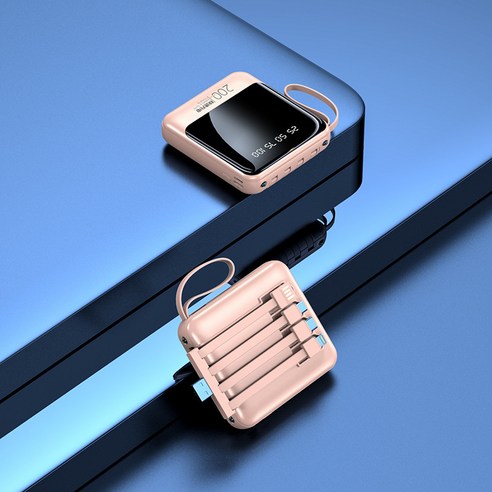 PYHO LED 디지털 디스플레이 미니 대용량 보조배터리 20000mAh 자체 4선, 핑크색, 89x79x26mm