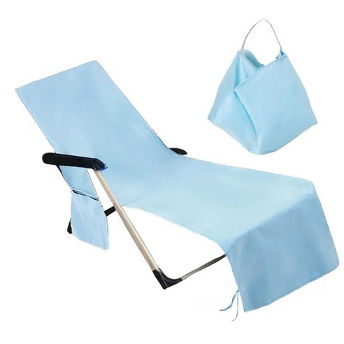 EATAKWARD Beach Chair Cover Chaise Lounge Cushion Towel Fitted Elastic Pocket Wont Slide Outside P, 하늘색