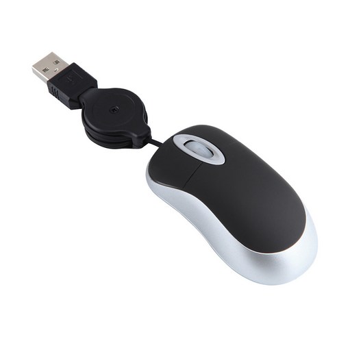 CondFun 미니 개폐식 케이블 USB 유선 마우스 여행 광학 컴퓨터, Black, 브랜드 없음