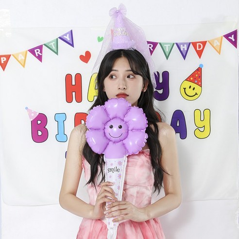 [피앤비유니티] 생일포토존 풍선세트 22종, 22)포토존세트-현수막베일고깔모자-보라
