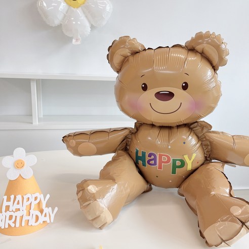 화사한 옐로우로 파티 분위기 고조, 데이지 곰돌이 스마일 풍선 생일풍선 세트