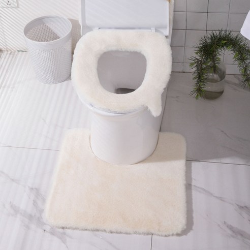 사계절 보편적 인 끈적 끈적한 버클 방수 화장실 쿠션 사각형 화장실 커버, 밀크 라이스 화장실 링 매트 + 플로어 매트 (2 피스