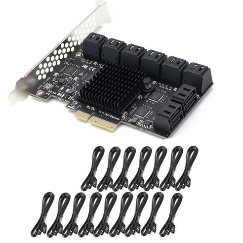 PCIe SATA 카드 16 포트 6GB SATA 3.0 PCIe 카드 PCIe to SATA 컨트롤러 확장 카드 케이블이있는 16 포트 x4 PCI 슬롯, 보여진 바와 같이, 하나
