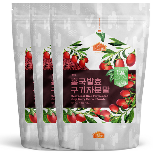 건강한우리집비옴 빨간 홍국 발효 구기자 분말, 3개, 300g