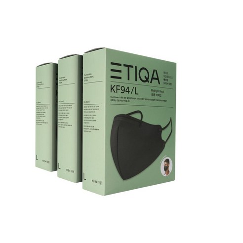 에티카 KF94 보건용 마스크 베이직 검정색 대형 10매 X 3박스 총 30매 + 지우개밴드 10매 멸균반창고, 1세트