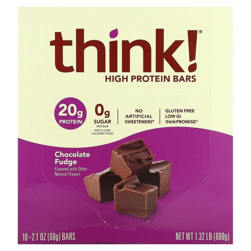 Think 하이 프로틴바 초콜릿 퍼지 10개입 각 60g(2.1oz), 10개, 60g