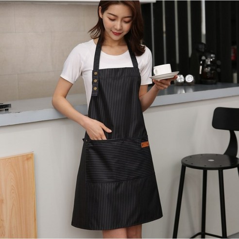 디페이브 주방 카페 공방 스트라이프 방수 앞치마, 블랙, 1개
