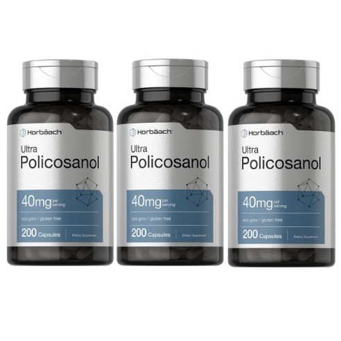 폴리코사놀 40mg 200캡슐 고함량 고용량 쿠바산 사탕수수 추출 직구 정품, 200정, 3병