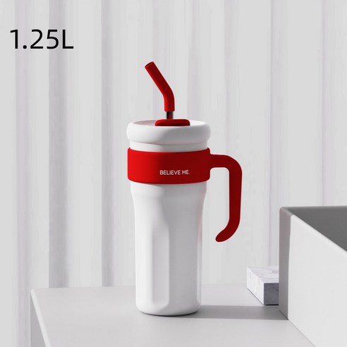 JODDA 빅맥 럭키 스트로우 핸들 보온병 1.25L 텀블러, 레드, 1개