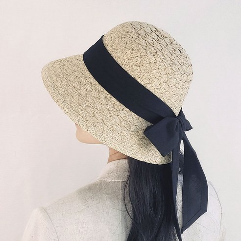 대박리본 밀짚 벙거지 버킷햇 보넷 여성 여름 지사 모자